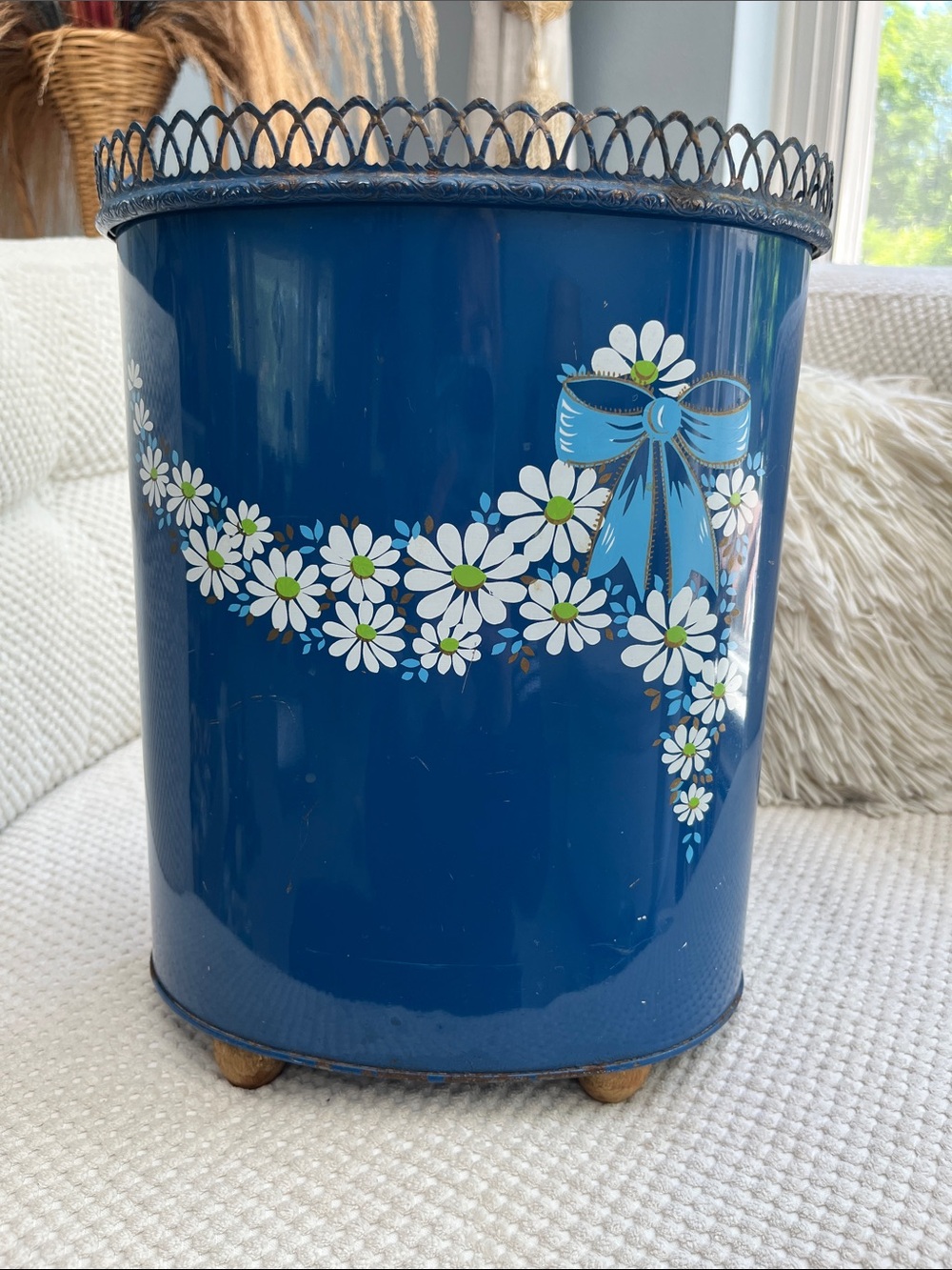MCM Ransburg Flower and Bow Metal Trash Can